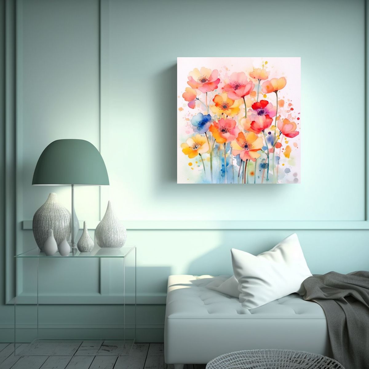 GENERICO - Ilustración Duradera De Flores Acuarela Bokeh En 40x40 Cm