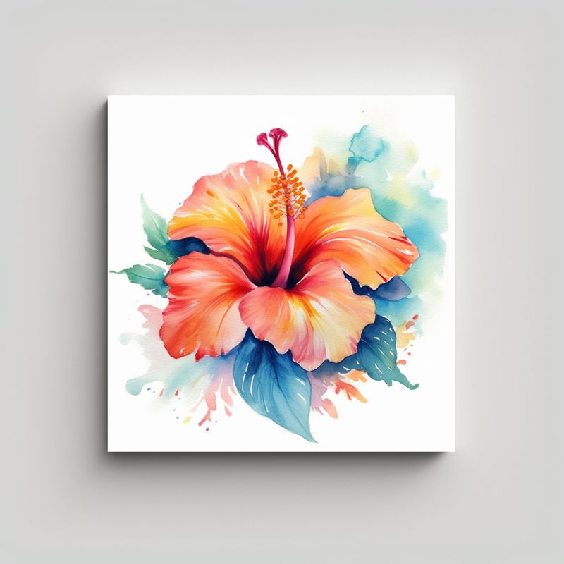 GENERICO - Cuadro Decorativo De Hibisco Tropical En 50x50 Cm