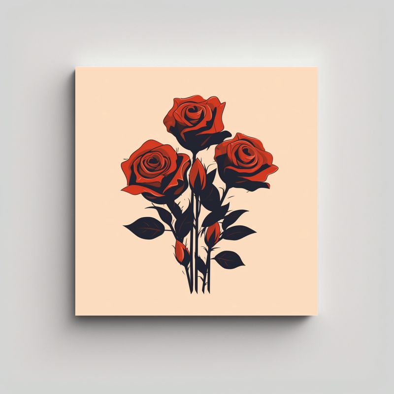 GENERICO - Ilustración Minimalista De Rosas Rojas En Tela: 80x80 Cm