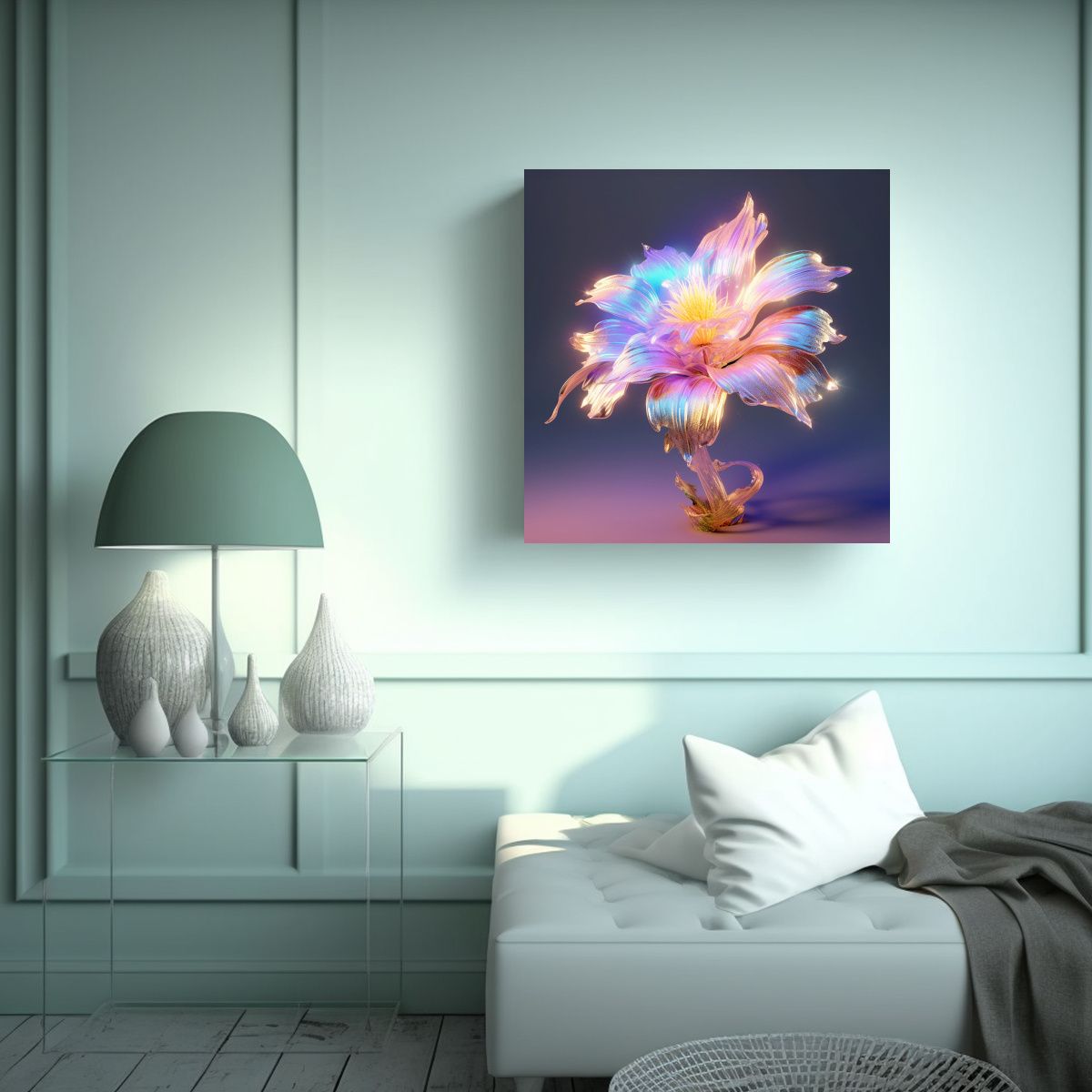 GENERICO - Lienzo Innovador De Flor En Líneas Finas Con Ray 80x80 Cm