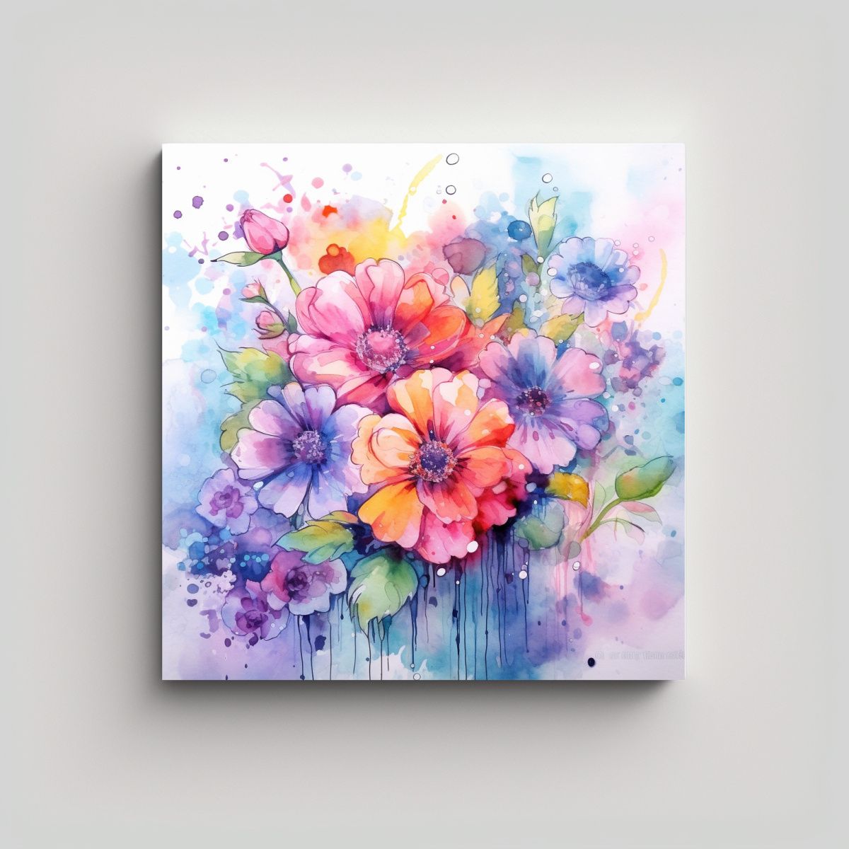 GENERICO - Cuadro Decorativo Único: Flores En Acuarela De 70x70 Cm