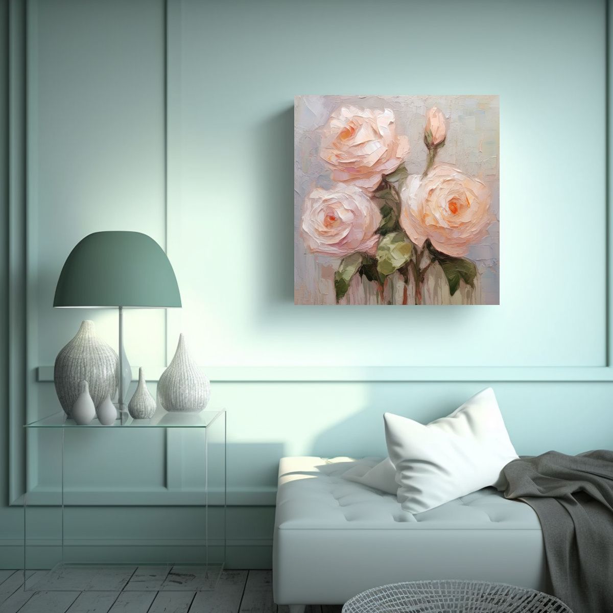 GENERICO - Cuadro Sublimado De 3 Rosas Rosa Pálido: Riqueza 40x40 Cm