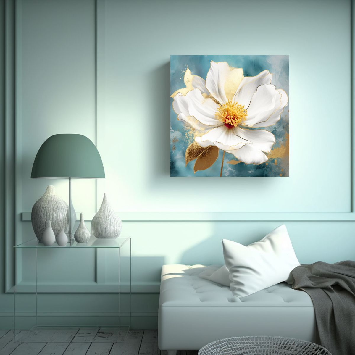 GENERICO - Cuadro Sublimado Wang, Estética De Flor Blanca 60x60 Cm