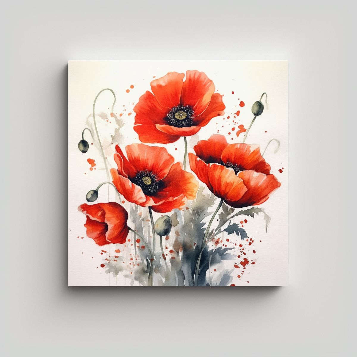 GENERICO - Cuadro Decorativo De Amapolas Rojas En Acuarela 60x60 Cm