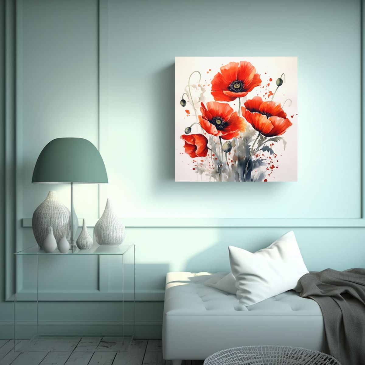 GENERICO - Cuadro Decorativo De Amapolas Rojas En Acuarela 60x60 Cm