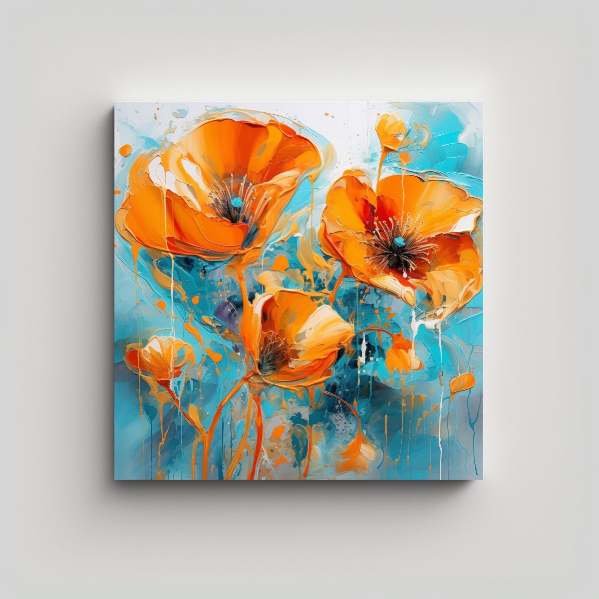 GENERICO - Cuadros Wang Originales Con Poppies: Lienzo 40x40 Cm