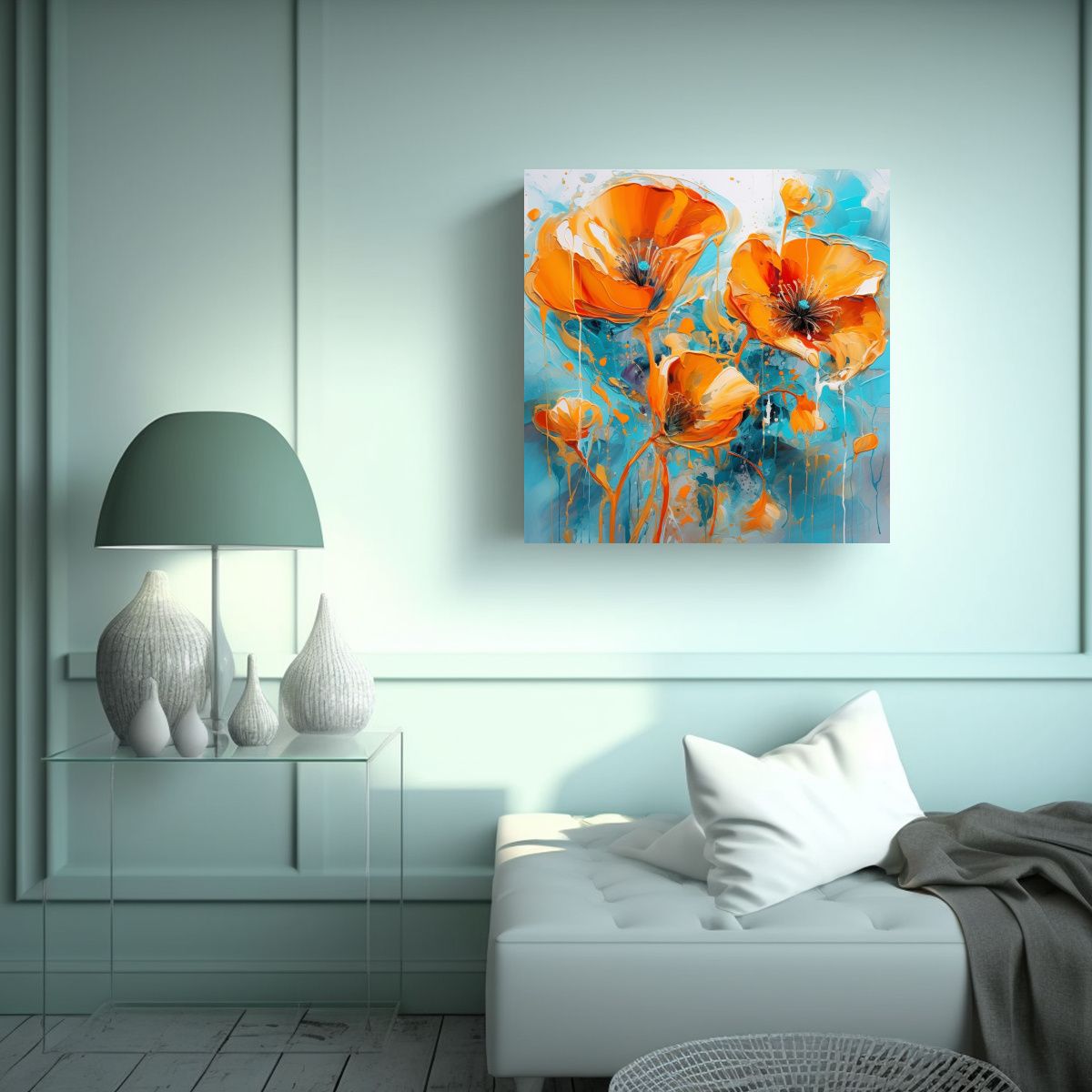 GENERICO - Cuadros Wang Originales Con Poppies: Lienzo 40x40 Cm