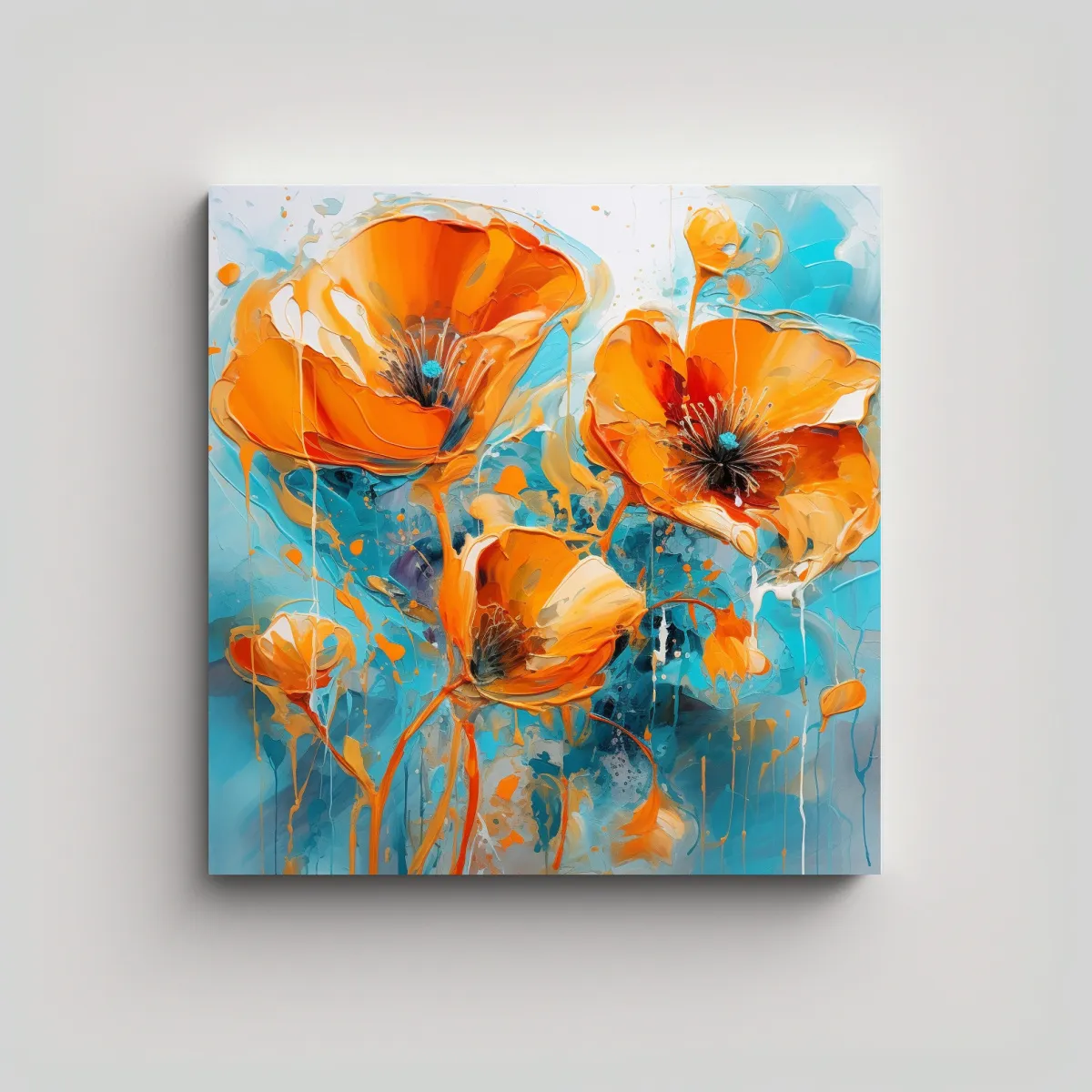 GENERICO - Cuadros Wang Originales Con Poppies: Lienzo 60x60 Cm