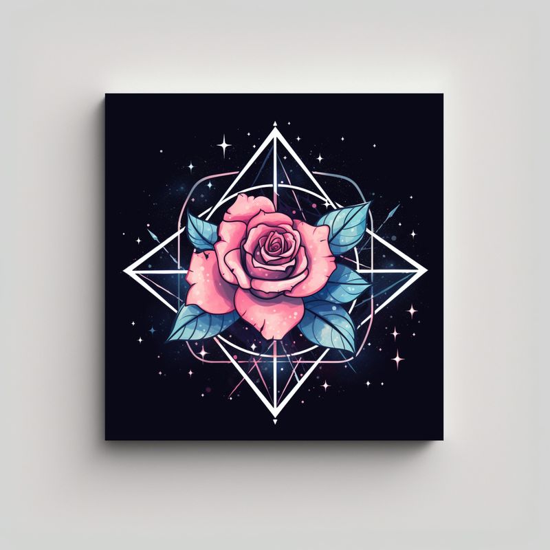GENERICO - Cuadro Decorativo De Rosa Rosa Con Estrellas En 90x90 Cm