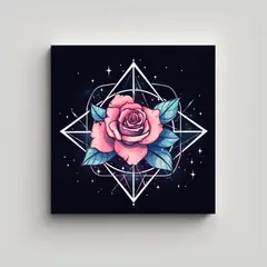 GENERICO - Cuadro Decorativo De Rosa Rosa Con Estrellas En 70x70 Cm