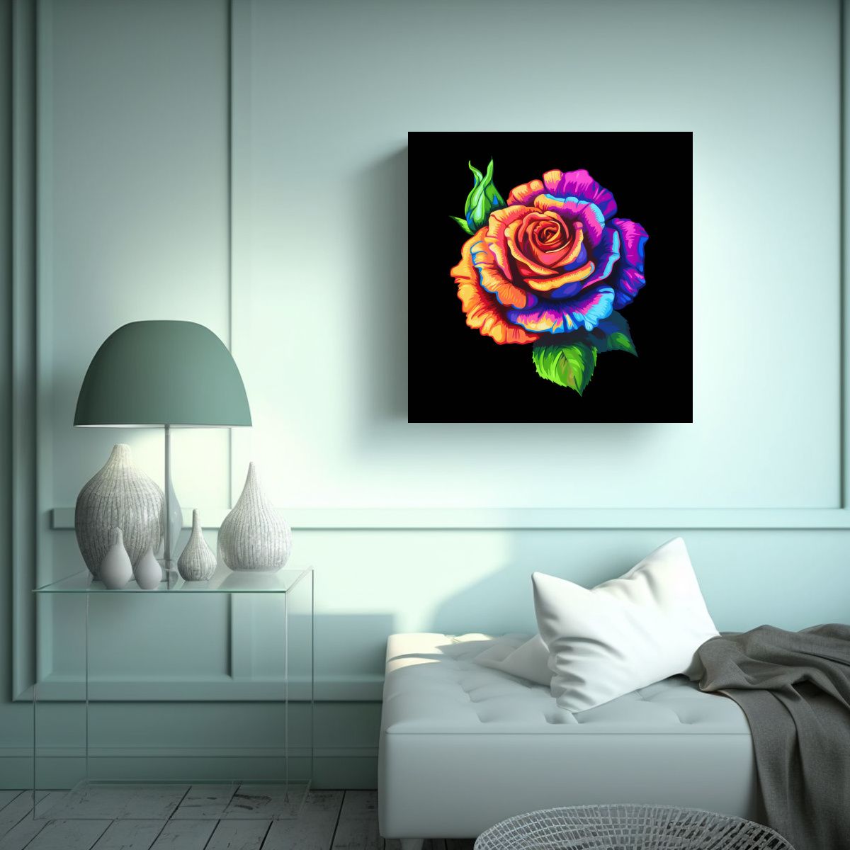 GENERICO - Diseño De Rosa Multicolor En Pixel Art 16 Bit: 90x90 Cm