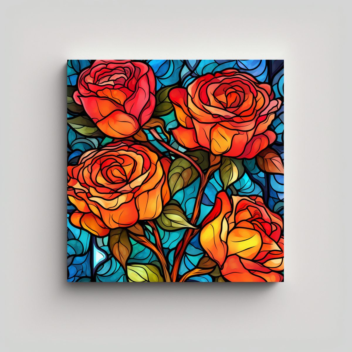 GENERICO - Cuadro Moderno De Rosas En Vitral Colorido Para 80x80 Cm