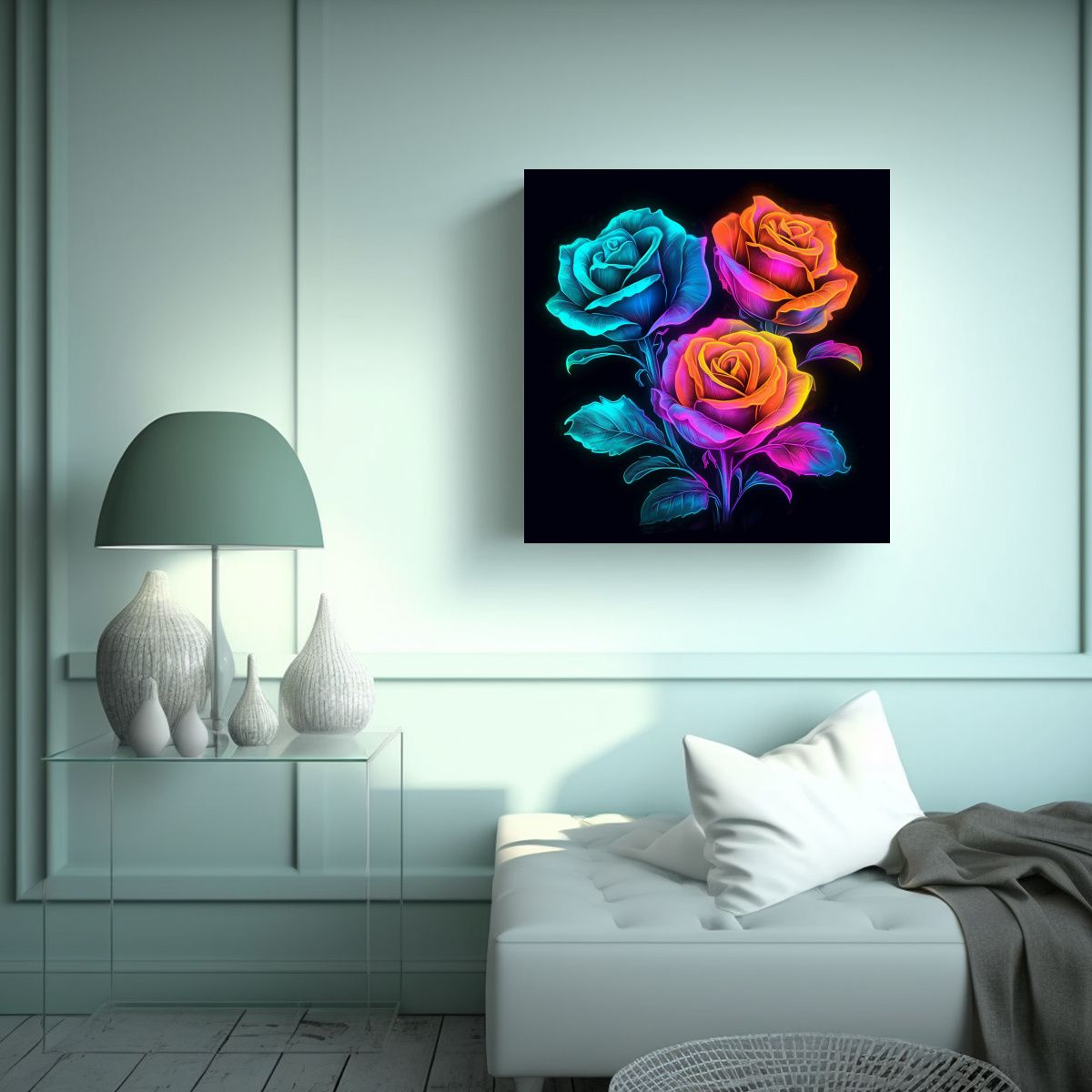 GENERICO - Cuadros Decorativos Neon Roses: Arte E 50x50 Cm