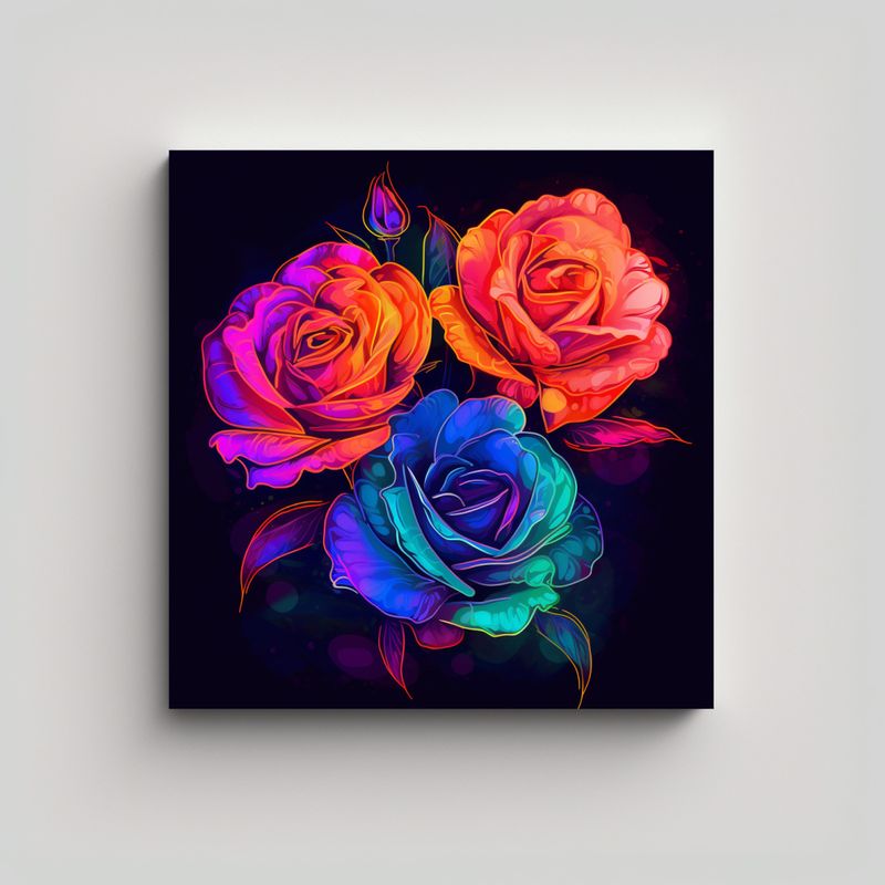 GENERICO - Cuadro Vibrante De Rosas Neón En Acuarela Y 60x60 Cm
