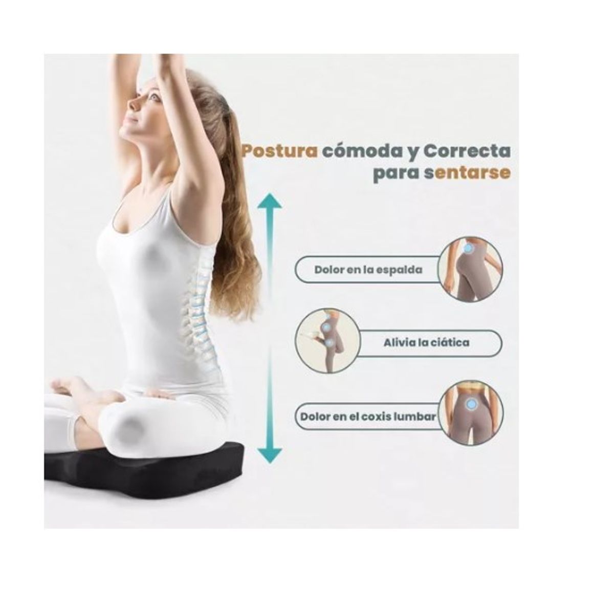 ESHOPANGIE - Cojín Asiento Memory Foam Y Gel Ortopédico Coxis Ergonomico