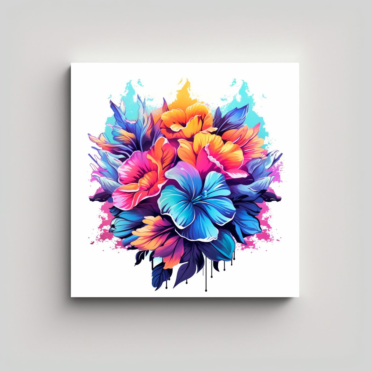 GENERICO - Cuadro Vectorial Floral Synthwave En Colores 90x90 Cm