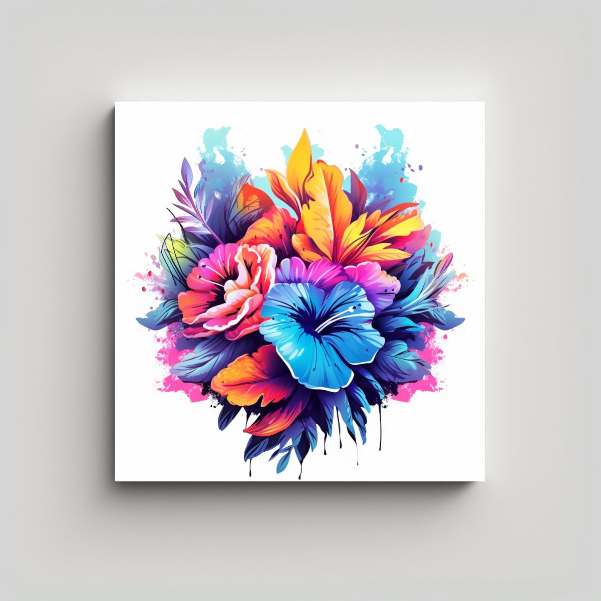 GENERICO - Cuadro Decorativo De Abstracción Simple Y Flores 80x80 Cm