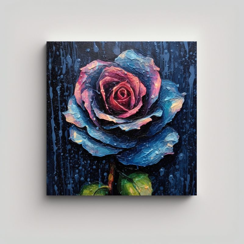 GENERICO - Cuadro Moderno Alegría: Rosa Azul Con Gotas De 60x60 Cm