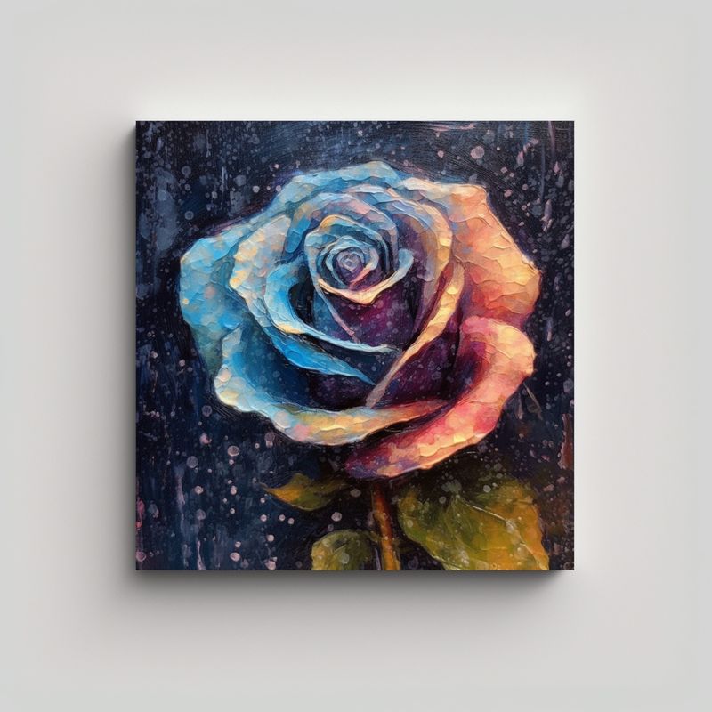 GENERICO - Cuadro Decorativo De Rosa Azul Con Gotas De Agua 90x90 Cm