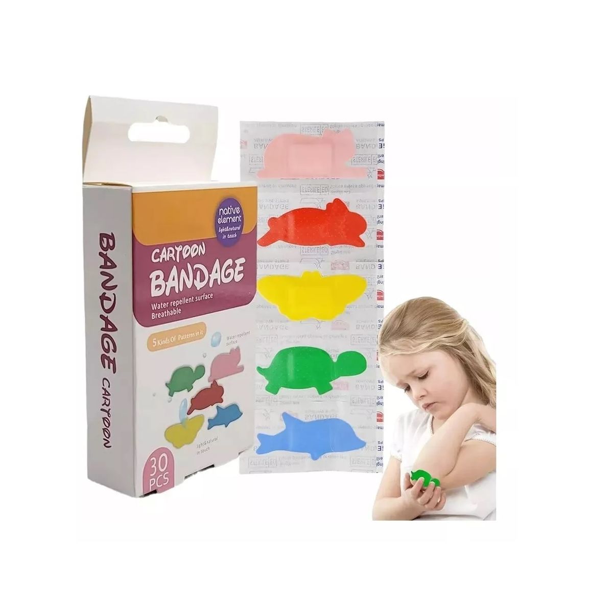 GENERICO - Pack 30 Parches Curitas 5 Formas Animales Aprueba De Agua