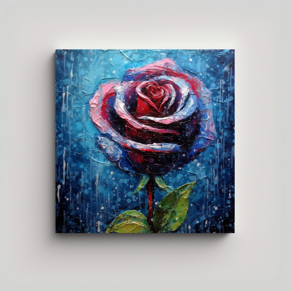 GENERICO - Cuadro De Rosa Azul Con Gotas De Agua: Arte Y 50x50 Cm