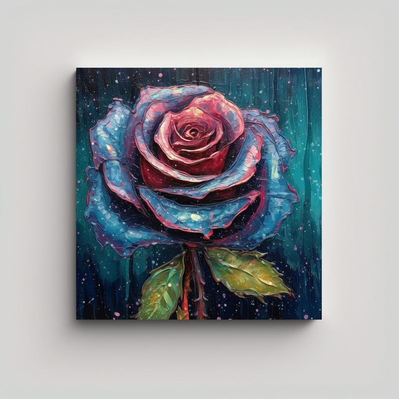 GENERICO - Relieve Inspirador De Rosa Azul Con Gotas De Agua 30x30 Cm