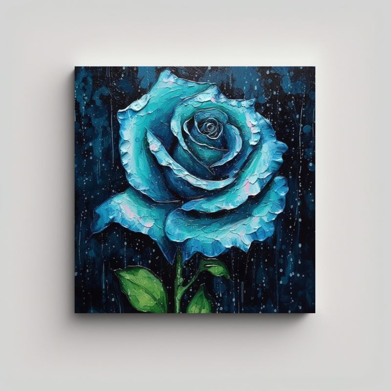 GENERICO - Esquema Acuarela De Rosa Azul Con Gotas De Agua 40x40 Cm