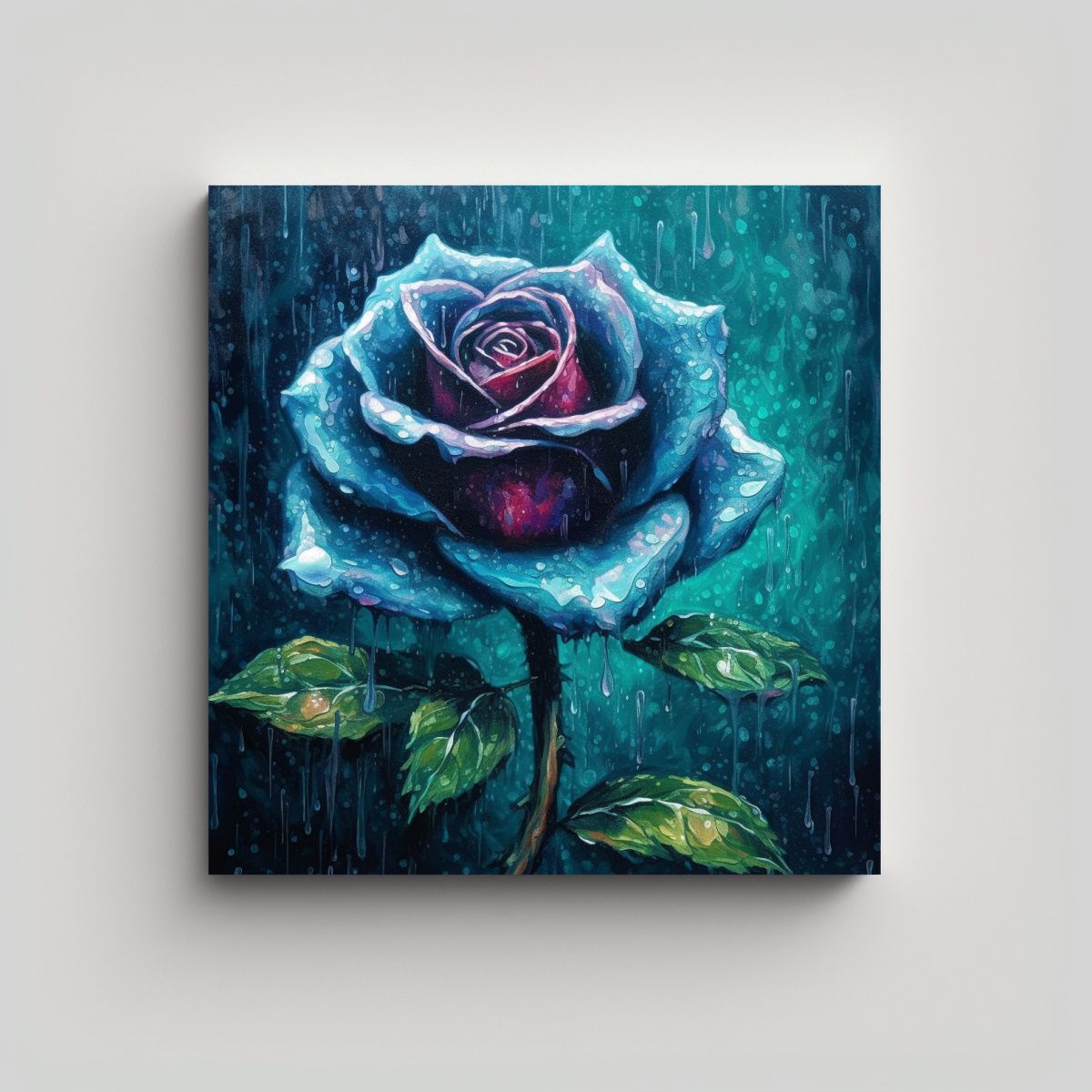 GENERICO - Cuadro Decorativo: Rosa Azul Con Rocío En Estilo 90x90 Cm