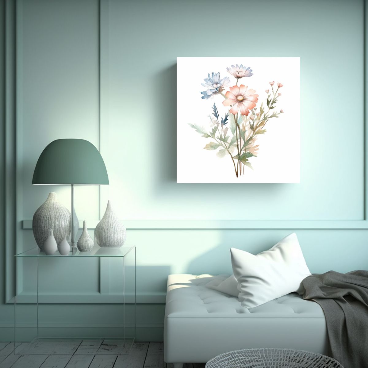 GENERICO - Ilustración Acuarela De Flor Botánica En Cuadro 70x70 Cm