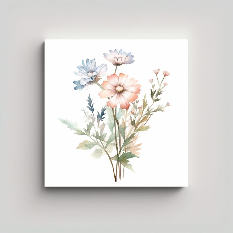 GENERICO - Ilustración Acuarela De Flor Botánica En Cuadro 60x60 Cm