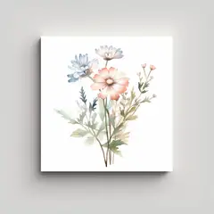 GENERICO - Ilustración Acuarela De Flor Botánica En Cuadro 50x50 Cm