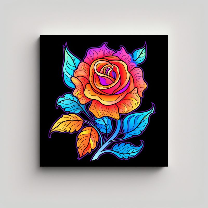 GENERICO - Cuadro Moderno Multicolor Con Detalles De Rosa 90x90 Cm