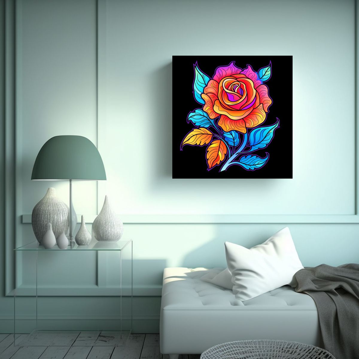 GENERICO - Cuadro Moderno Multicolor Con Detalles De Rosa 90x90 Cm