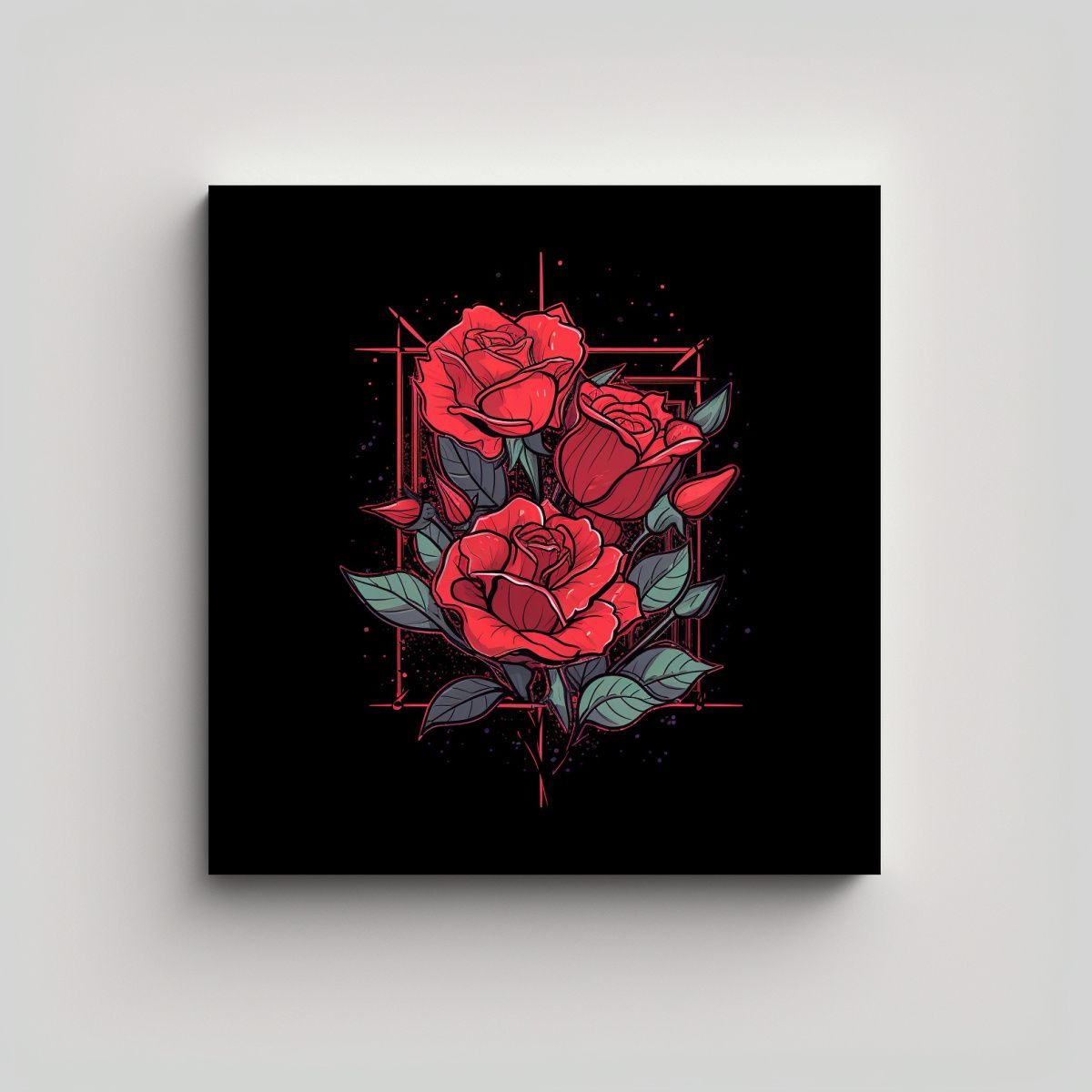 GENERICO - Cuadro Decorativo Moderno Con Rosas Rojas En Arte 60x60 Cm