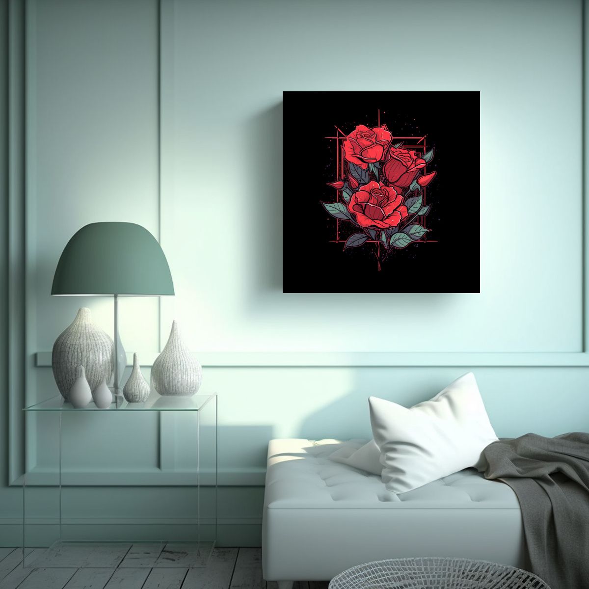 GENERICO - Cuadro Decorativo Moderno Con Rosas Rojas En Arte 60x60 Cm