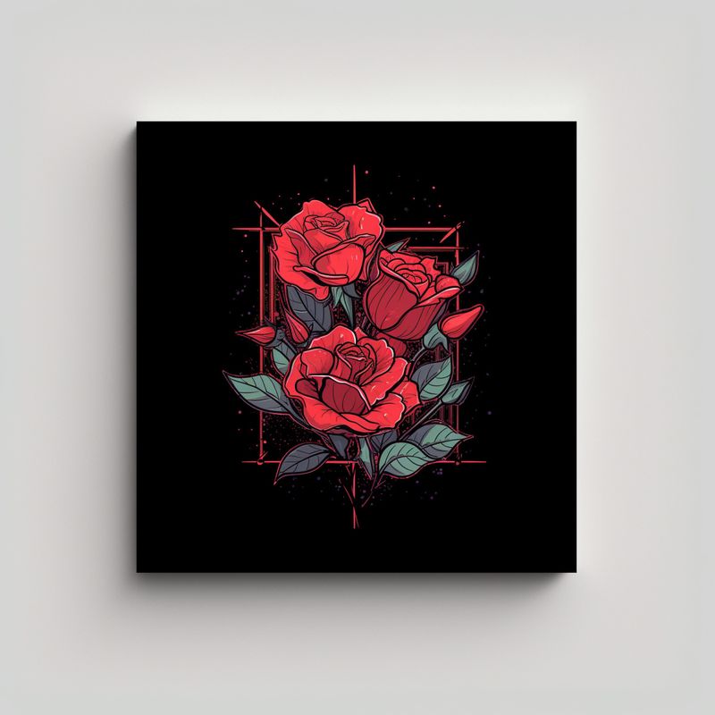 GENERICO - Cuadro Decorativo Moderno Con Rosas Rojas En Arte 50x50 Cm