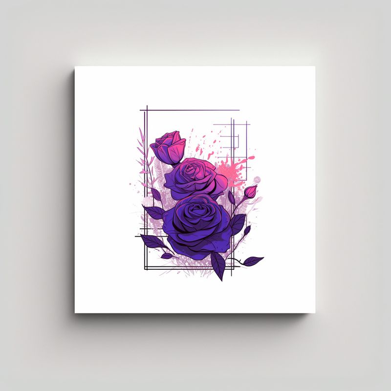GENERICO - Exposición Lienzo Moderno: Arte Lineal Con Rosas 90x90 Cm