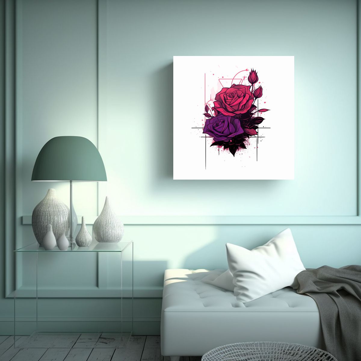 GENERICO - Cuadro Decorativo Moderno Juvenil Con Rosas 50x50 Cm