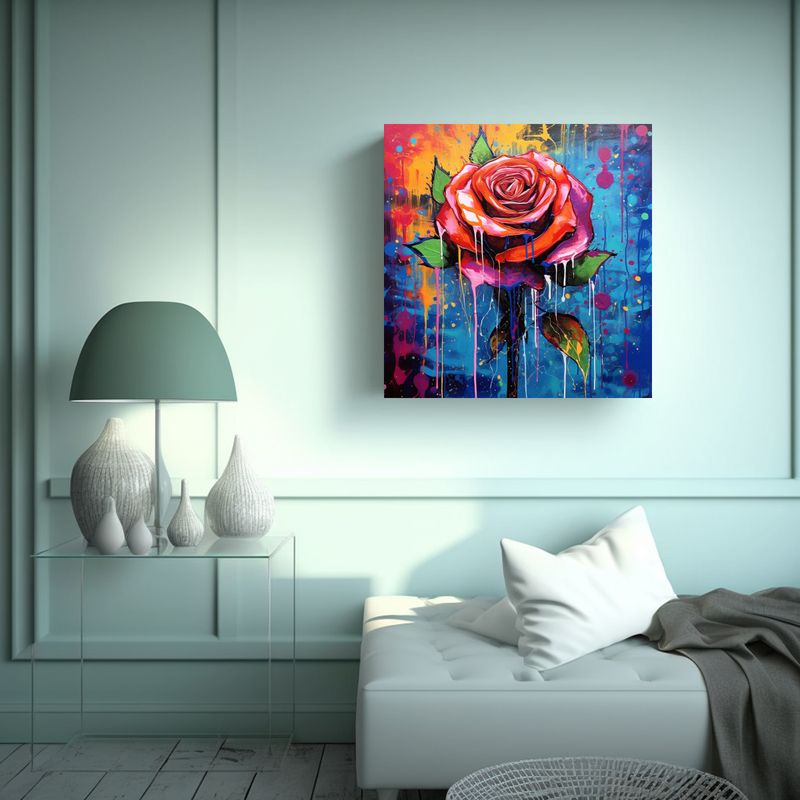GENERICO - Cuadro Decorativo De Rosa Colorida: Arte Tonos 90x90 Cm