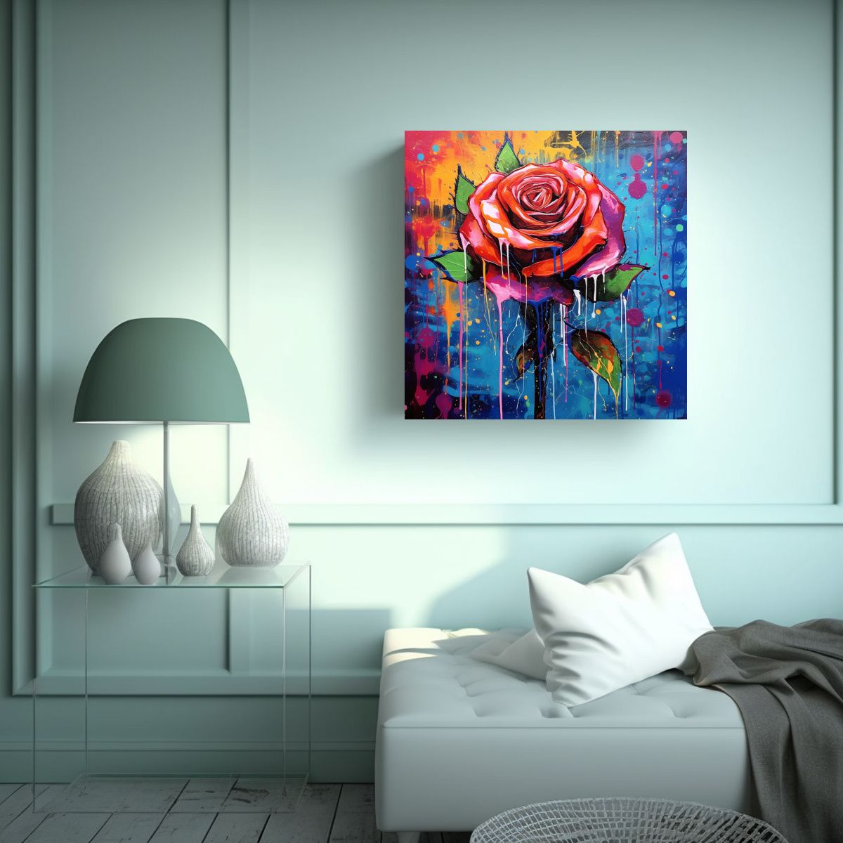 GENERICO - Cuadro Decorativo De Rosa Colorida: Arte Tonos 50x50 Cm.