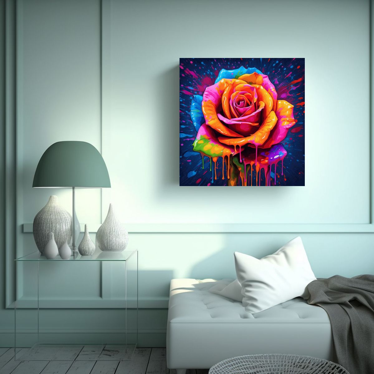 GENERICO - Fantasía De Rosa Colorida En Lienzo Con Detalles 70x70 Cm