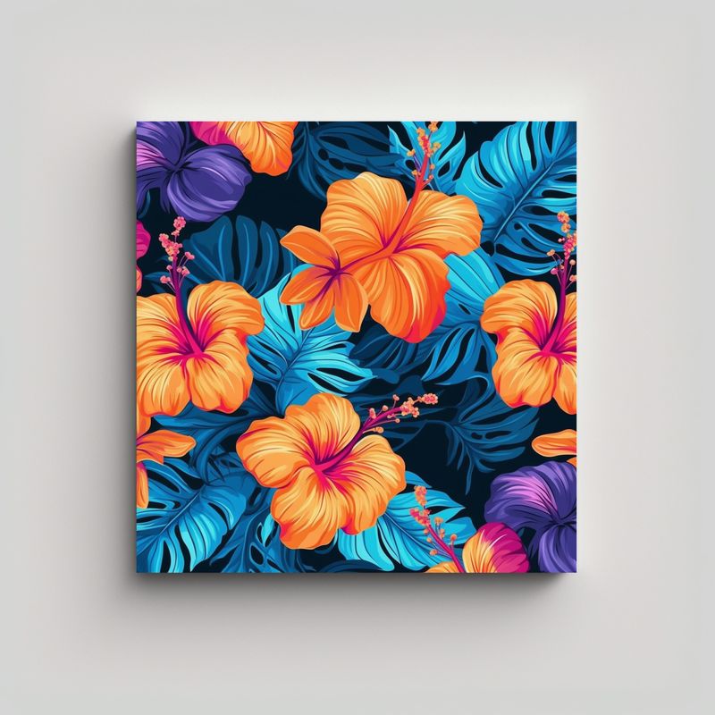 GENERICO - Cuadro Concepto Fantástico: Vibrante Hibiscus 70x70 Cm