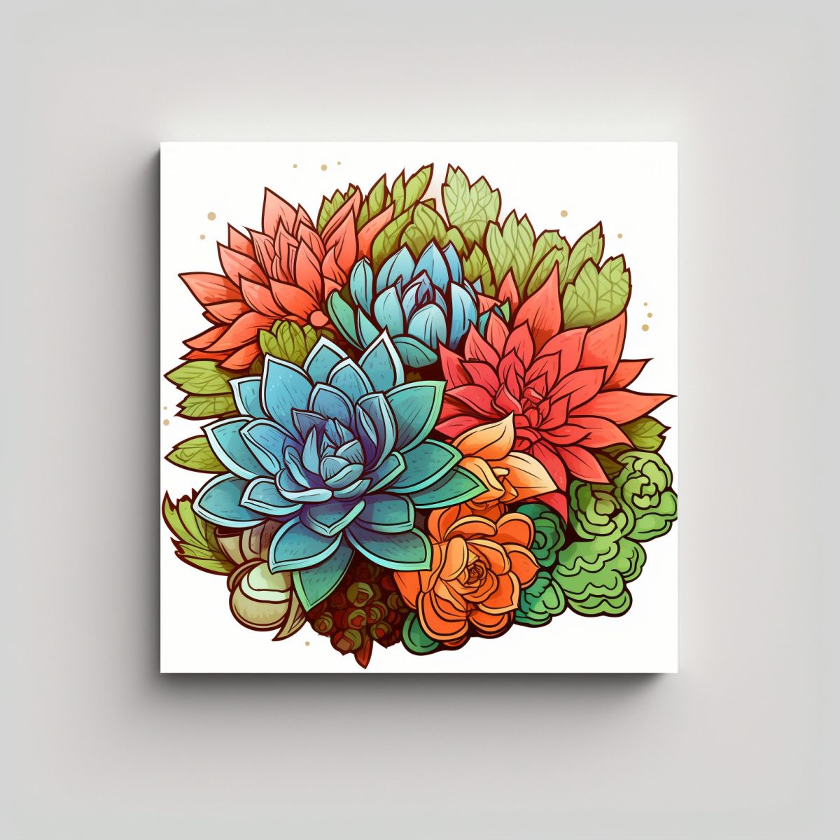 GENERICO - Ilustración De Suculentas En Tela Bastidor: Arte 60x60 Cm