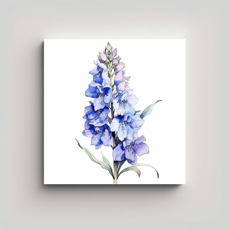 GENERICO - Composición Expresiva De Delphinium En Acuarela 50x50 Cm