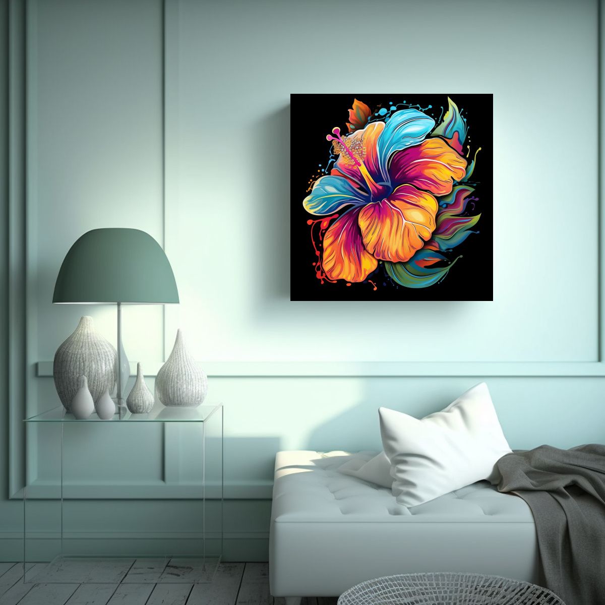 GENERICO - Ilustración Lineal Vibrante De Flor De Hibisco 90x90 Cm