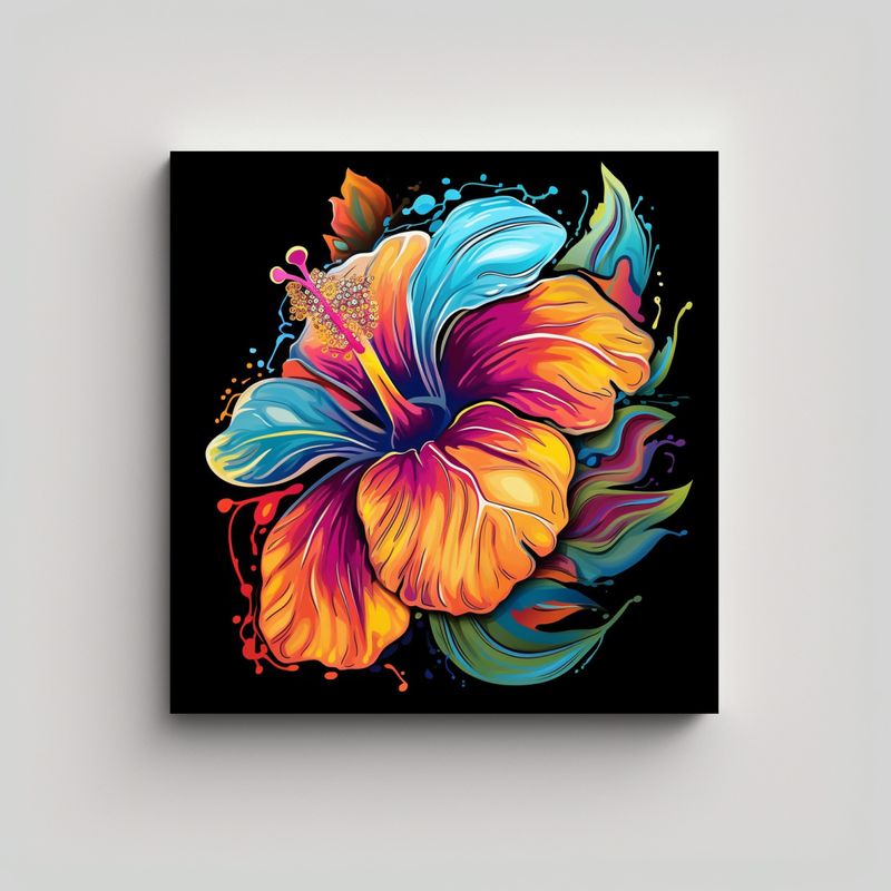 GENERICO - Ilustración Lineal Vibrante De Flor De Hibisco 30x30 Cm