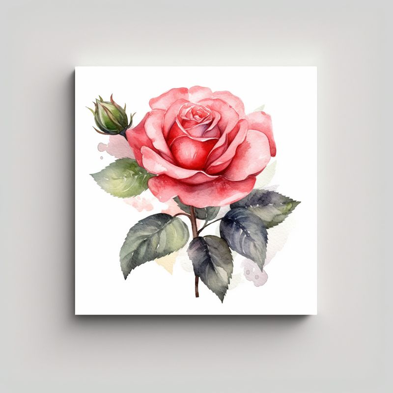 GENERICO - Tela Sublimada Luminosa Con Rosa Acuarela Y Hoja 80x80 Cm