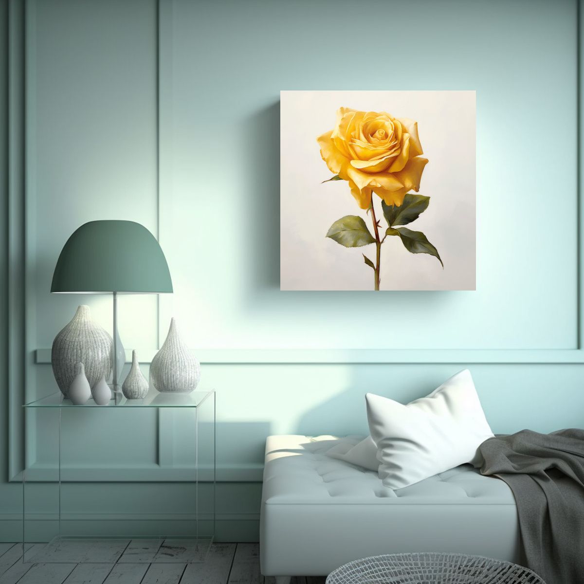 GENERICO - Cuadro Decorativo Estilo Óleo: Rosa Amarilla 50x50 Cm