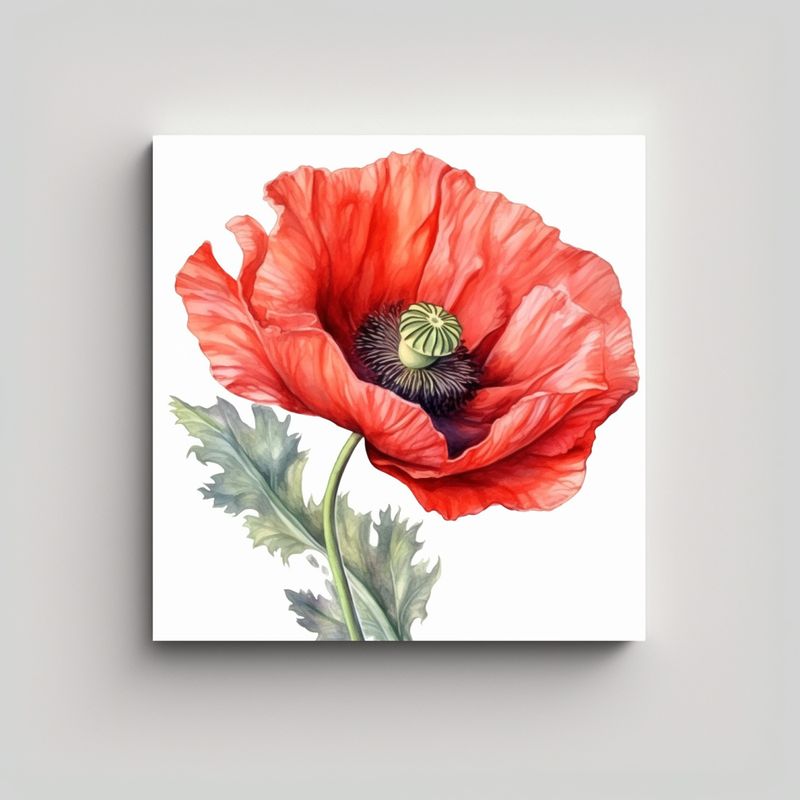 GENERICO - Arte Acuarela: Detallada Pintura De Amapola Roja 50x50 Cm