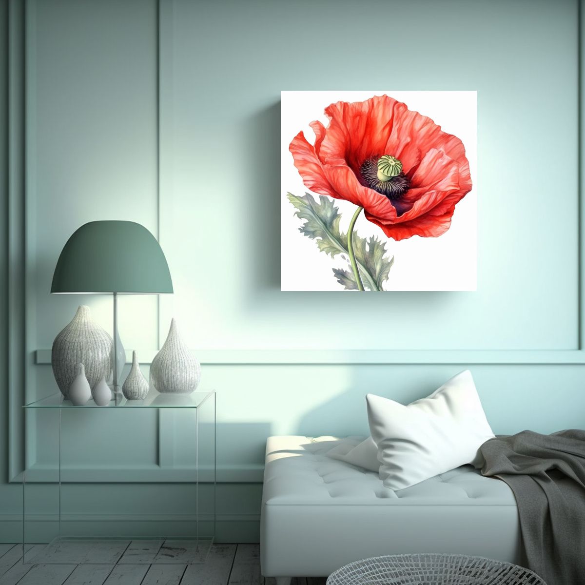 GENERICO - Arte Acuarela: Detallada Pintura De Amapola Roja 50x50 Cm